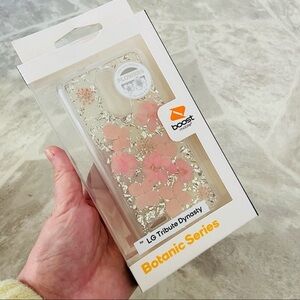 LG tribute dynasty pink silver sparkly pressed flower Botanic series phone case